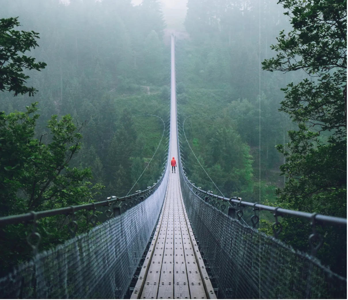 person walking along on a bridge